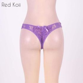 Sexy Lingerie Cut Out Underpants Briefs Lace See Through (Option: Purple-XL)
